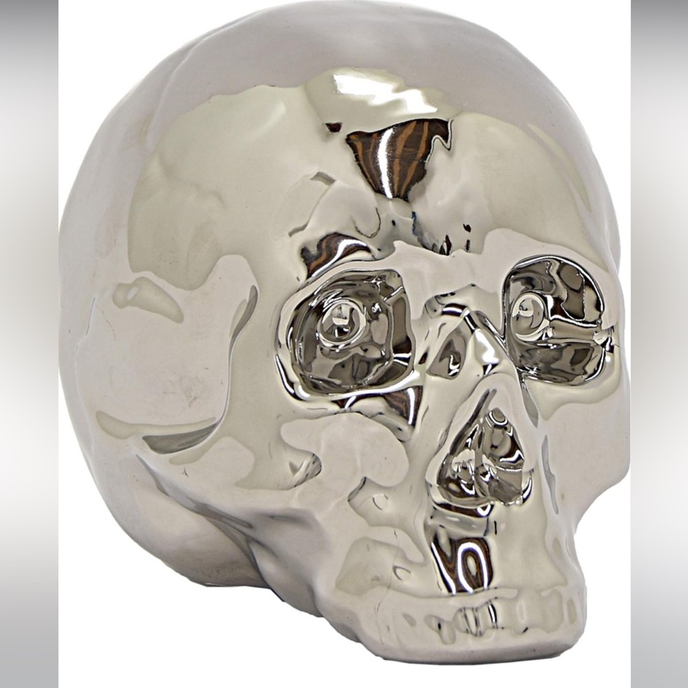 Three Hands Corp. Ceramic Skull Metallic Silver- set of 2